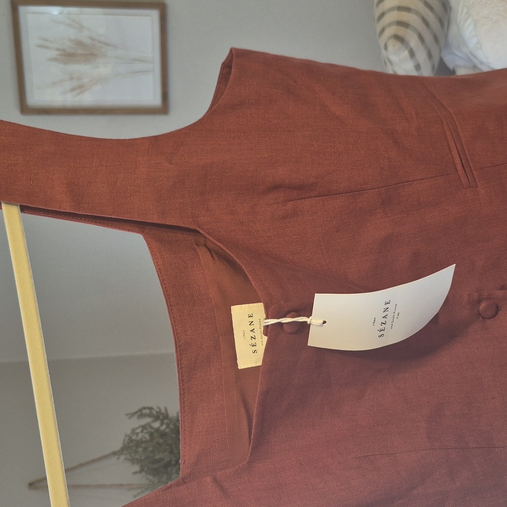 🌿Sezane Zelinda Chestnut Linen Vest NWT Size 14 FINAL - Picture 3 of 14